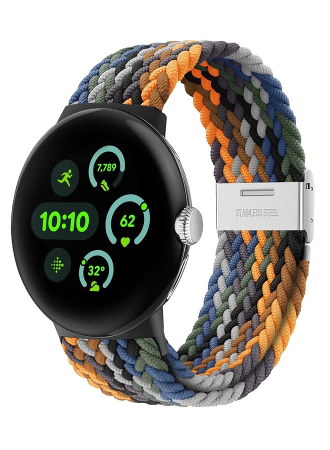 BandRain Stretchy Braided Bands Compatible with Google Pixel Watch 3 45mm Band for Women Men - Upgraded Metal Lugs - Elastic Nylon Breathable Sport Straps for Pixel 3 Watch Band 45mm (Camouflage, Pixel Watch 3 45mm) - Image 1